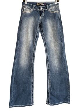 Angels Jeans Bootcut Flare Jeans, Low Waist, Distressed Denim Size 3